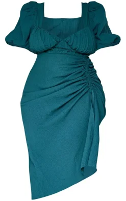 Plus Puff Sleeve Ruched Side Split Midi Dress-PrettyLittleThing Clearance