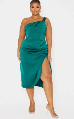Plus Satin Drape Detail Side Split Midi Dress-PrettyLittleThing Sale