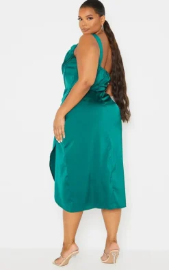 Plus Satin Drape Detail Side Split Midi Dress-PrettyLittleThing Sale