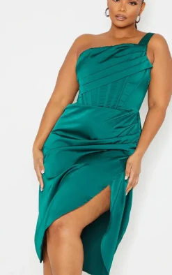Plus Satin Drape Detail Side Split Midi Dress-PrettyLittleThing Sale