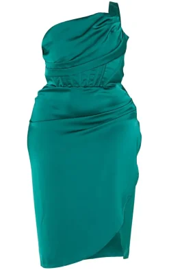 Plus Satin Drape Detail Side Split Midi Dress-PrettyLittleThing Sale