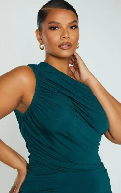 Plus Slinky Ruched One Shoulder Longline Midi Dress-PrettyLittleThing Outlet