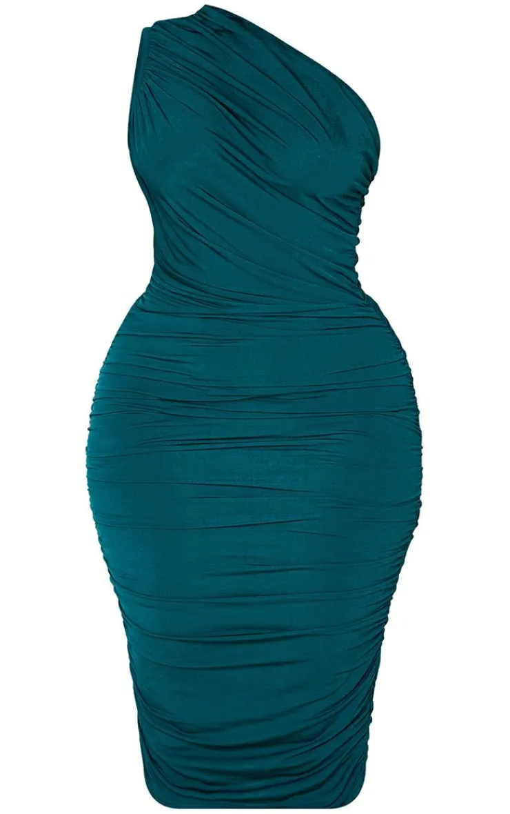 Plus Slinky Ruched One Shoulder Longline Midi Dress-PrettyLittleThing Outlet