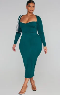 Plus Sweetheart Neck Long Sleeve Midi Dress-PrettyLittleThing New