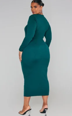Plus Sweetheart Neck Long Sleeve Midi Dress-PrettyLittleThing New