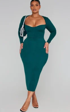 Plus Sweetheart Neck Long Sleeve Midi Dress-PrettyLittleThing New