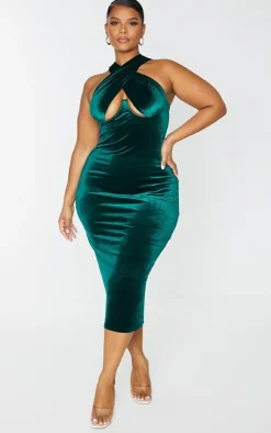 Plus Velvet Underwired Cross Front Midi Dress-PrettyLittleThing Outlet