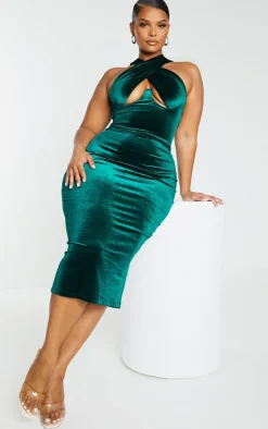 Plus Velvet Underwired Cross Front Midi Dress-PrettyLittleThing Outlet