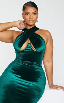 Plus Velvet Underwired Cross Front Midi Dress-PrettyLittleThing Outlet