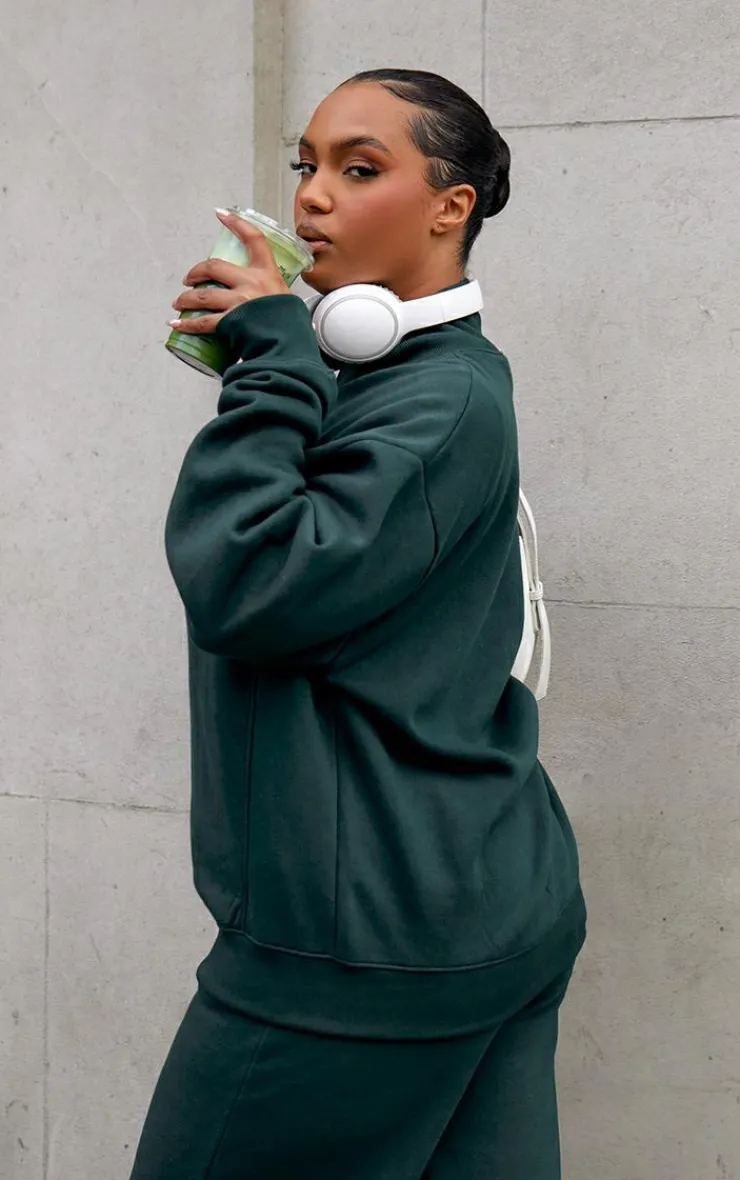 Best PrettyLittleThing Plus Seam Detail Zip Through Oversized Track Top Forest Green
