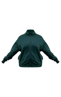 Best PrettyLittleThing Plus Seam Detail Zip Through Oversized Track Top Forest Green