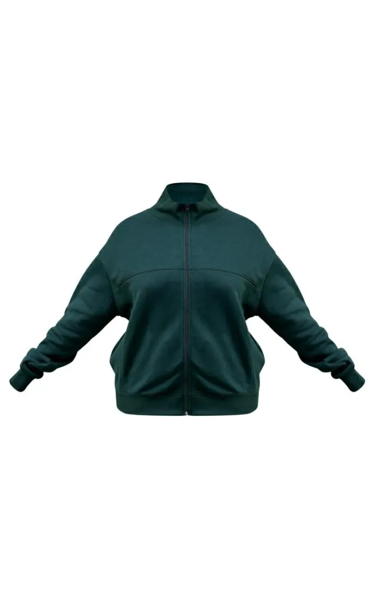 Best PrettyLittleThing Plus Seam Detail Zip Through Oversized Track Top Forest Green