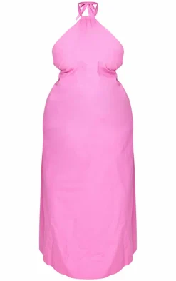 Plus Linen Look Knot Halterneck Maxi Dress-PrettyLittleThing Outlet