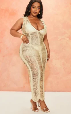 Plus Metallic Distressed Maxi Dress-PrettyLittleThing Clearance