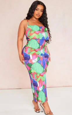 Plus Abstract Floral Plisse Strappy Midi Dress-PrettyLittleThing New