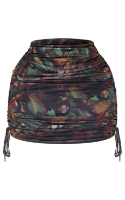 Clearance PrettyLittleThing Plus Abstract Printed Ruched Mesh Mini Skirt Green