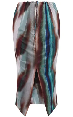 Outlet PrettyLittleThing Plus Abstract Printed Ruched Maxi Skirt Green