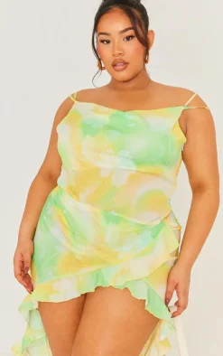 Plus Abstract Ruffle Detail Midi Dress-PrettyLittleThing Clearance