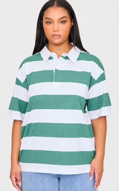 PrettyLittleThing T-Shirts*Plus Chunky Striped Collared Oversized T Shirt