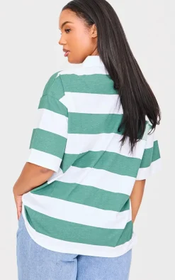PrettyLittleThing T-Shirts*Plus Chunky Striped Collared Oversized T Shirt