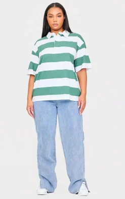 PrettyLittleThing T-Shirts*Plus Chunky Striped Collared Oversized T Shirt