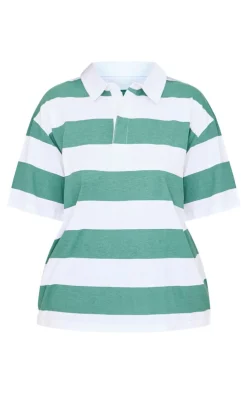 PrettyLittleThing T-Shirts*Plus Chunky Striped Collared Oversized T Shirt