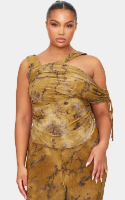 Plus Devore Ruched Bardot Detail Top-PrettyLittleThing