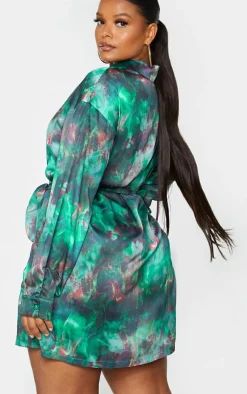 Plus Flame Tie Dye Printed Tie Waist Shirt Dress-PrettyLittleThing New