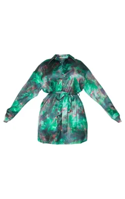 Plus Flame Tie Dye Printed Tie Waist Shirt Dress-PrettyLittleThing New