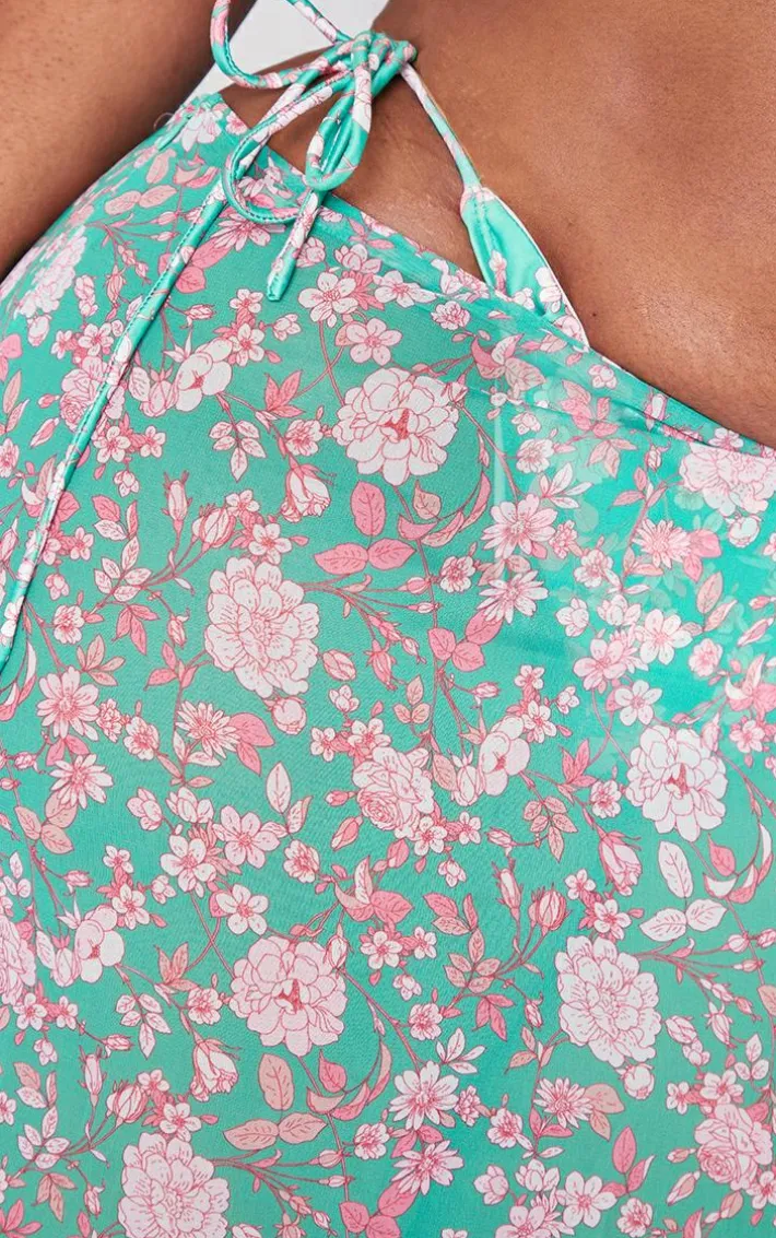 Plus Green Floral Chiffon Maxi Beach Skirt