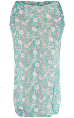 Plus Green Floral Chiffon Maxi Beach Skirt