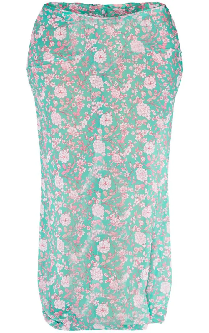 Plus Green Floral Chiffon Maxi Beach Skirt