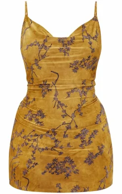 Plus Floral Printed Devore Cowl Neck Shift Dress-PrettyLittleThing Outlet