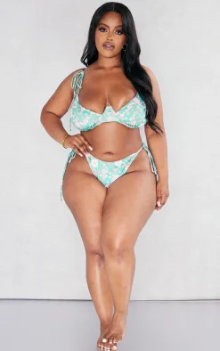 Plus Green Floral Underwire Bikini Top