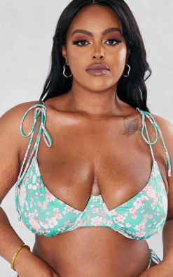 Plus Green Floral Underwire Bikini Top