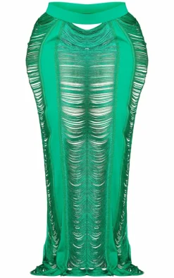 Plus Green Fringed Maxi Skirt
