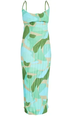 Plus Abstract Print Plisse Strappy Maxi Dress-PrettyLittleThing