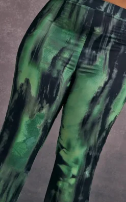 New PrettyLittleThing Plus Grunge Print Chiffon Flare Pants Green