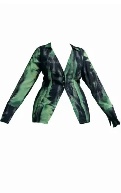 Best PrettyLittleThing Plus Grunge Print Chiffon Fitted Shirt Green