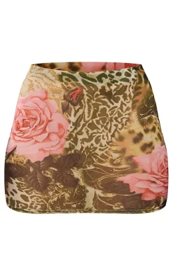 Online PrettyLittleThing Plus Leopard Print Mesh Mini Skirt Green