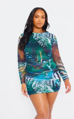 Plus Print Ruched Detail Bodycon Dress-PrettyLittleThing