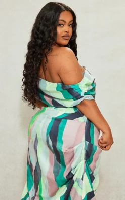 Clearance PrettyLittleThing Plus Printed Asymmetric Bardot Corset Green