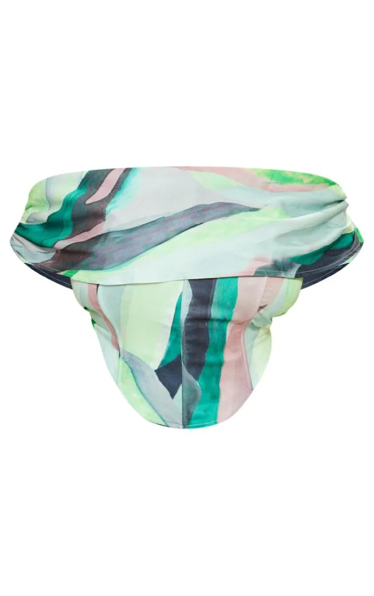 Clearance PrettyLittleThing Plus Printed Asymmetric Bardot Corset Green