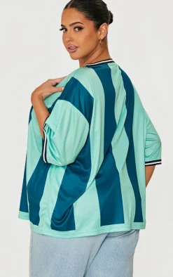 PrettyLittleThing T-Shirts*Plus Striped V Neck Oversized Football T Shirt