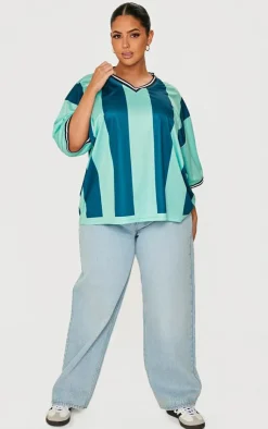 PrettyLittleThing T-Shirts*Plus Striped V Neck Oversized Football T Shirt