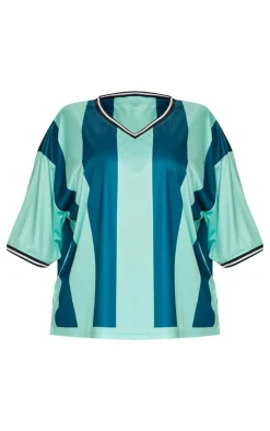 PrettyLittleThing T-Shirts*Plus Striped V Neck Oversized Football T Shirt