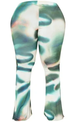Sale PrettyLittleThing Plus Tie Dye Print Flared Pants Green