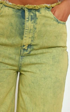 Online PrettyLittleThing Plus Tint Acid Wash Raw Hem Wide Leg Jeans Green