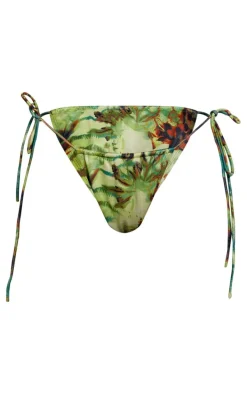 Plus Green Tropical Printed Tie Side Bikini Bottoms