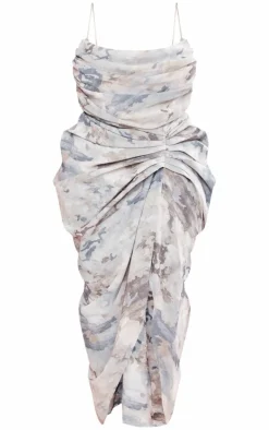 Plus Abstract Print Chiffon Ruched Drape Midi Dress-PrettyLittleThing Online